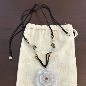 Elegant genuine hand carved jade Floral Pendant Necklace